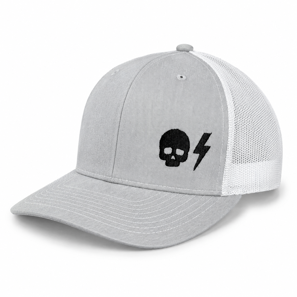 Skull/Bolt Hat - Heather Gray/White