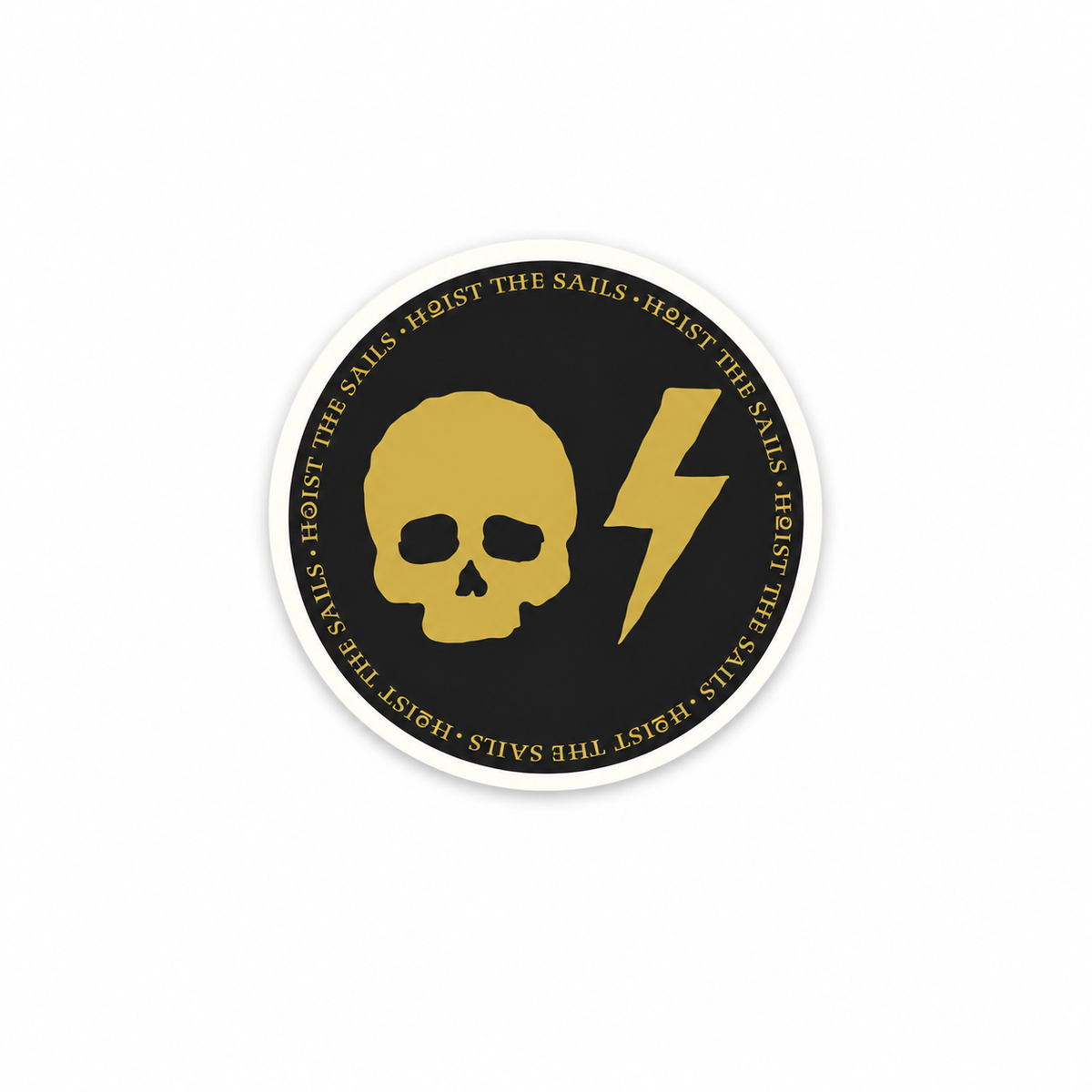 Skull/Bolt Circle Sticker - Black/Gold