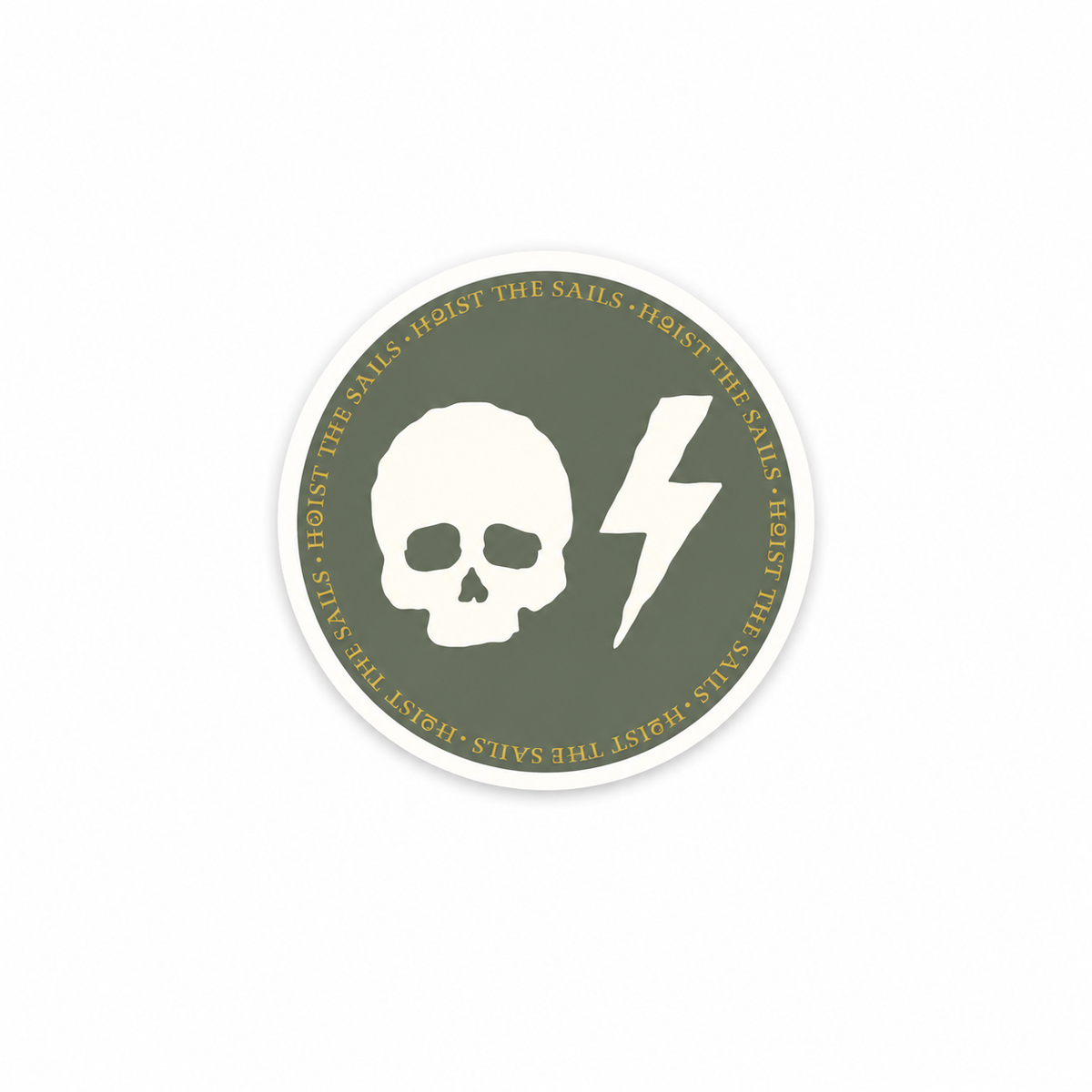 Skull/Bolt Circle Sticker - Black/Gold/Olive