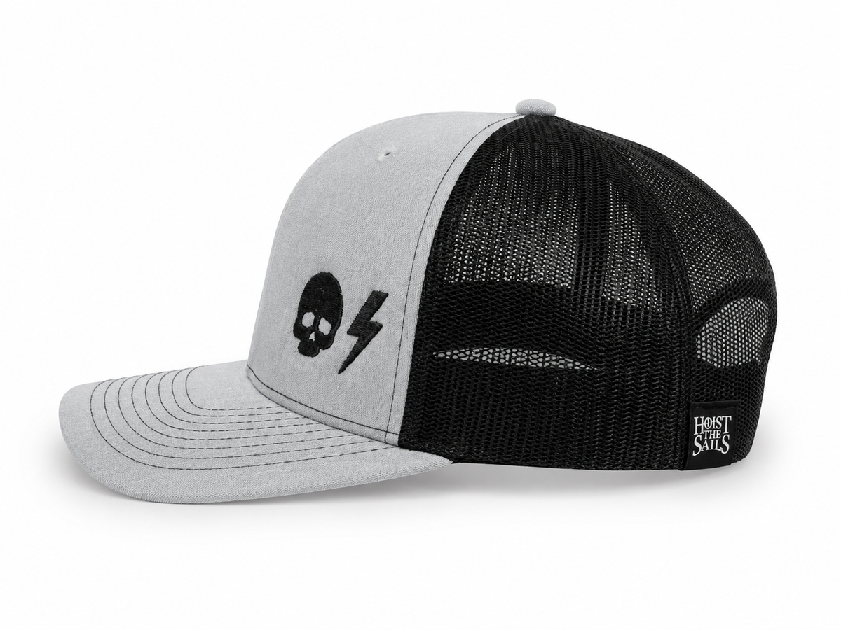 Skull/Bolt Hat - Heather Gray/Black
